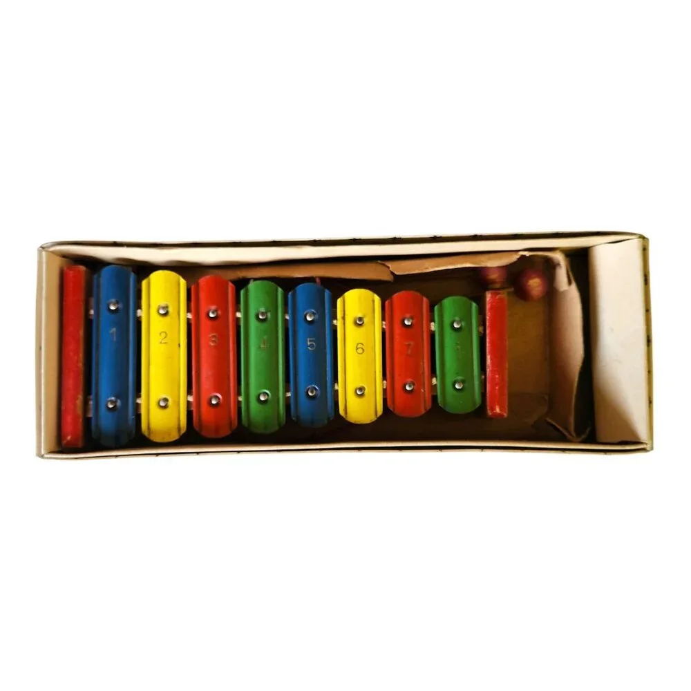 Vtg F.M.T Metallic Xylophone w/Folding Wire Stand Original Box Made in Japan